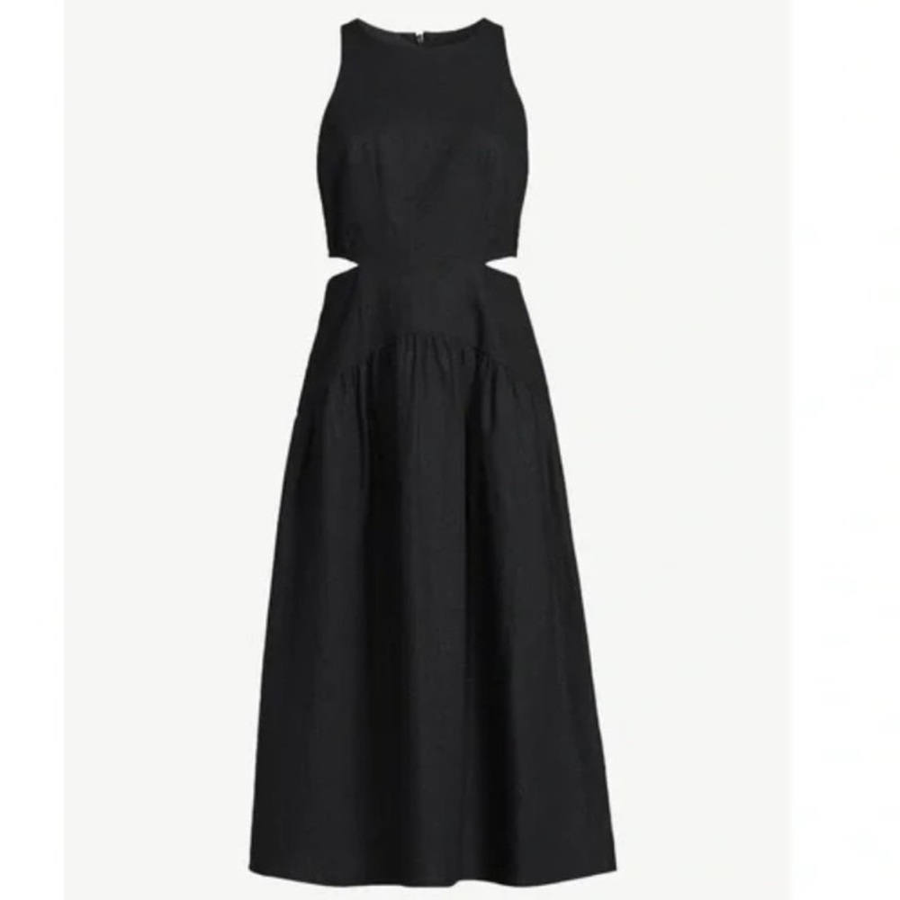 NWT Scoop NYC Black Cutout Maxi Linen  Dress. Size 4-6